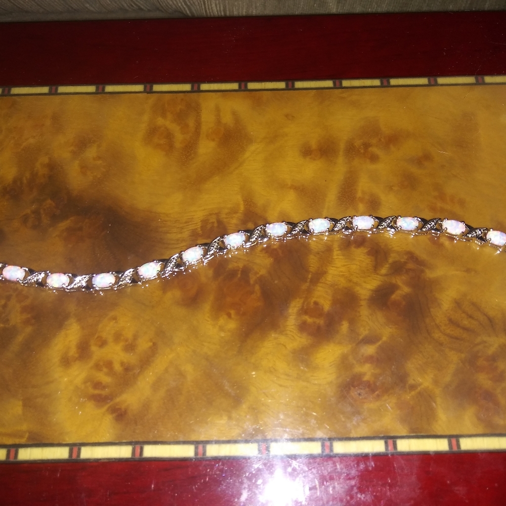 Lab created opal bracelet silver